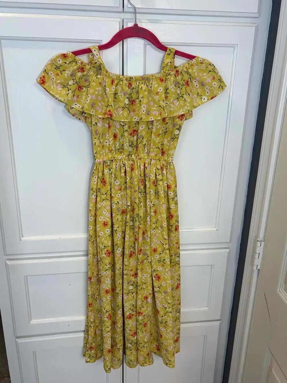 Bonnie Jean Girls Yellow Floral Cold Shoulder Ruffle Maxi Dress Size 7